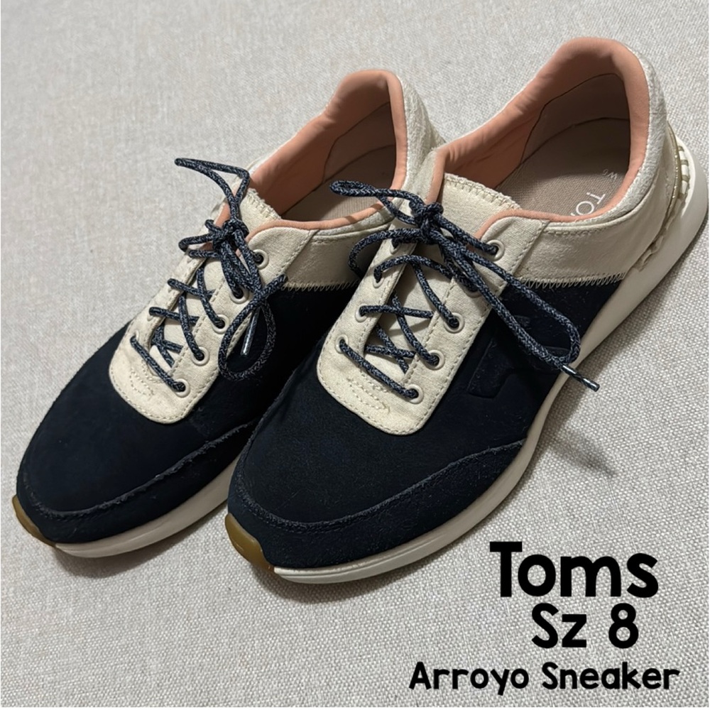 Toms Suede Arroyo Sneakers-Sz 8 (38.5) Navy/Beige/Pink-EUC-Lace Up-